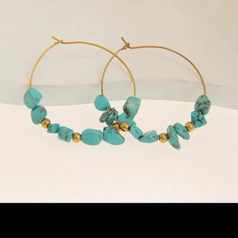 Stainless STEEL Turquoise and Gold Hoop Earrings